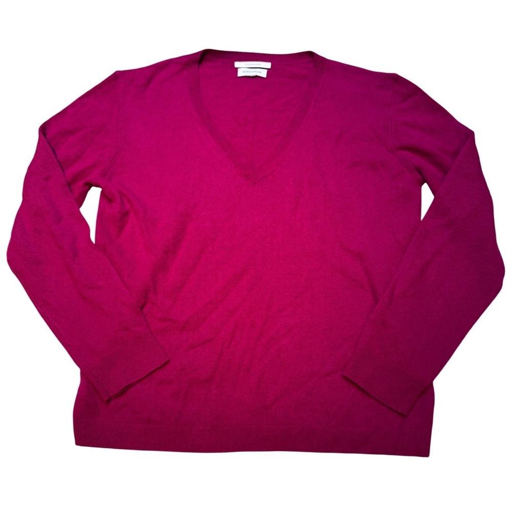 Nordstrom 100% Cashmere V-Neck Sweater Magenta Pink Long Sleeve Womens‎ XL - Picture 2 of 7